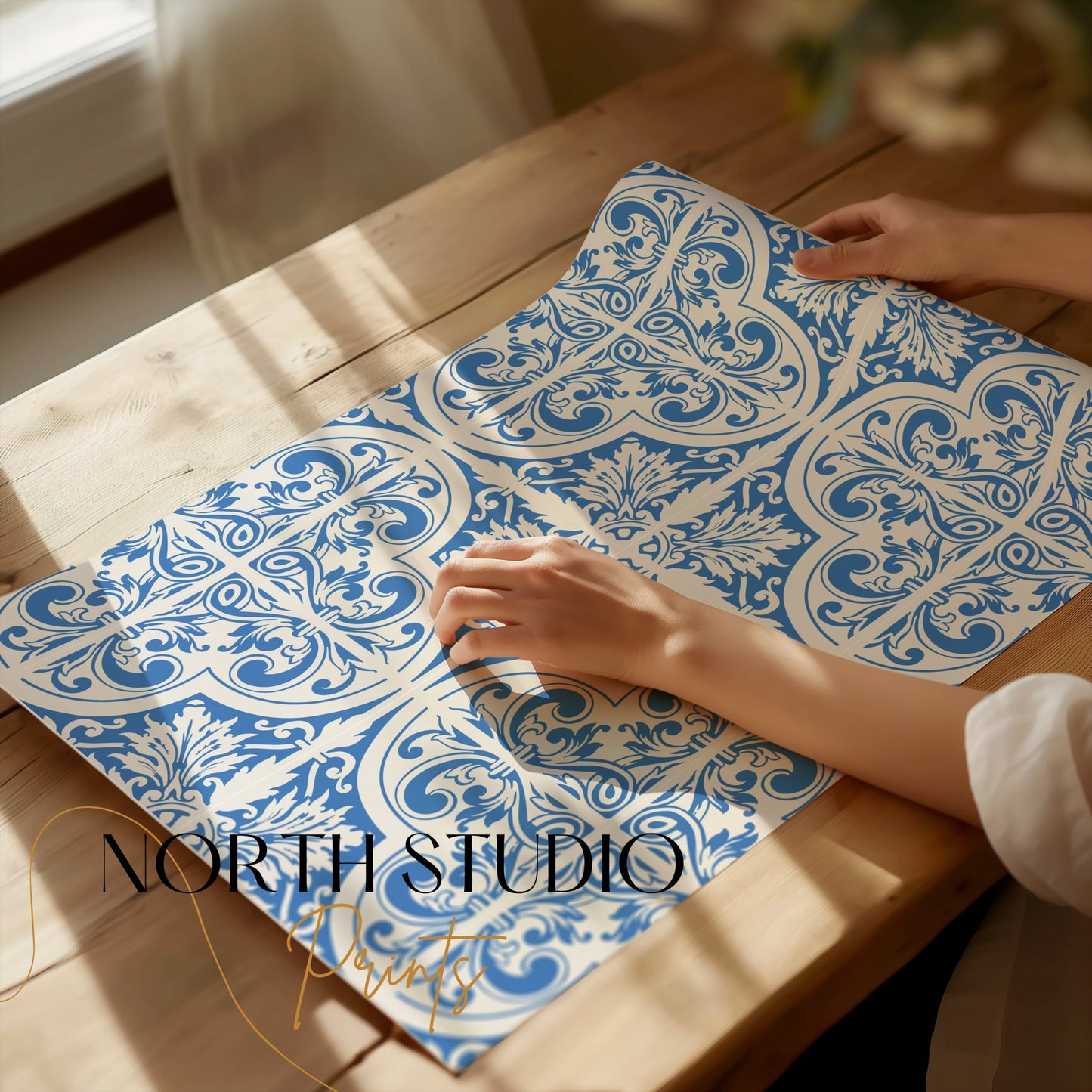 Premium Poster of Elegant Blue and White Ornate Pattern Wall Posters