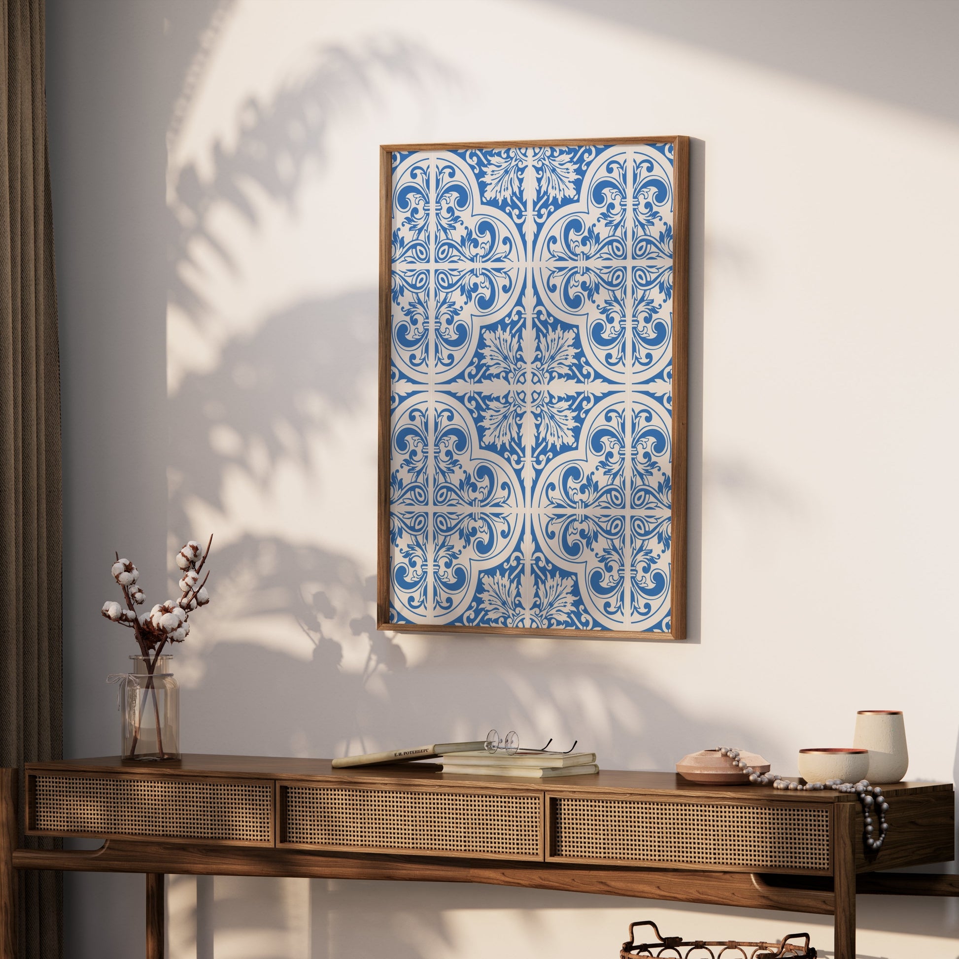 Premium Poster of Elegant Blue and White Ornate Pattern Wall Posters