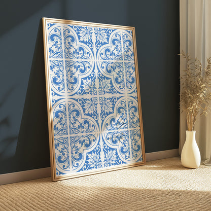 Premium Poster of Elegant Blue and White Ornate Pattern Wall Posters