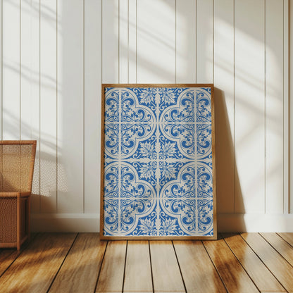 Premium Poster of Elegant Blue and White Ornate Pattern Wall Posters
