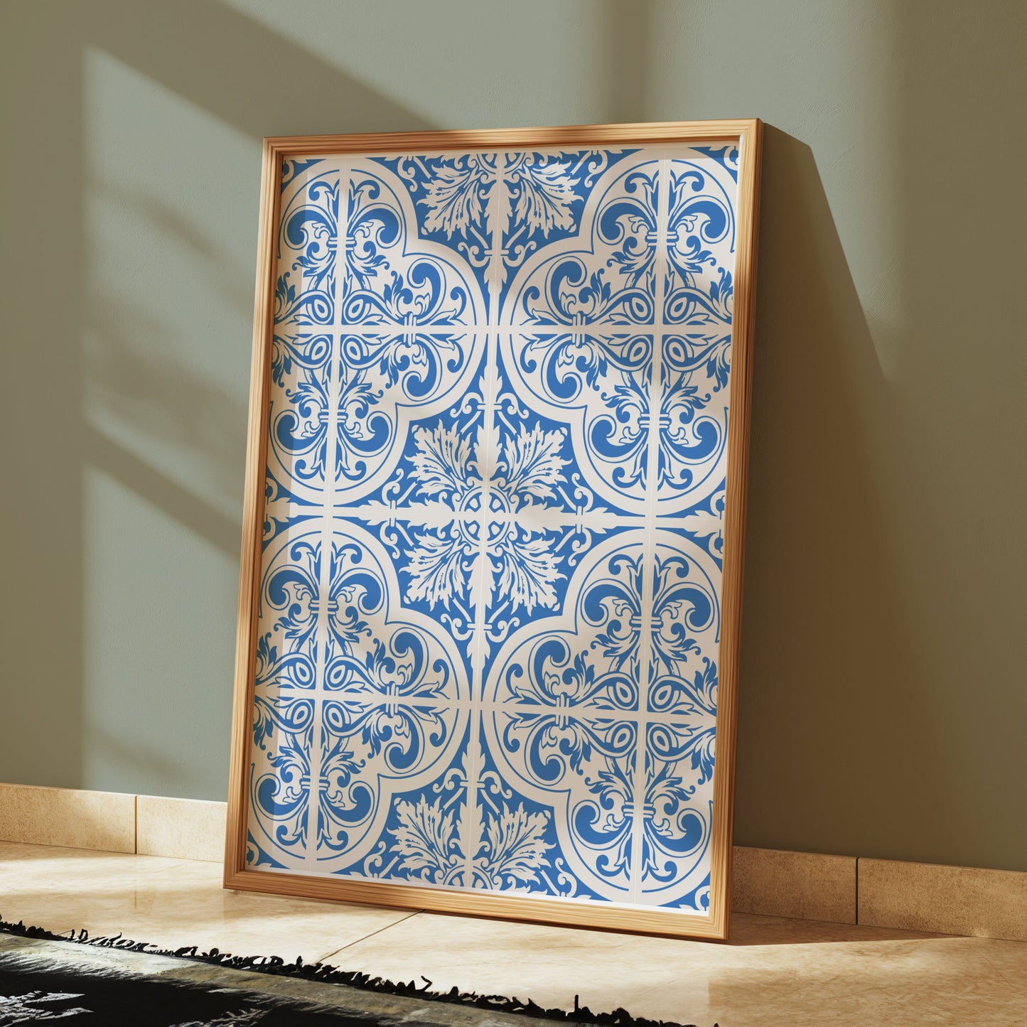 Premium Poster of Elegant Blue and White Ornate Pattern Wall Posters