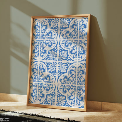 Premium Poster of Elegant Blue and White Ornate Pattern Wall Posters