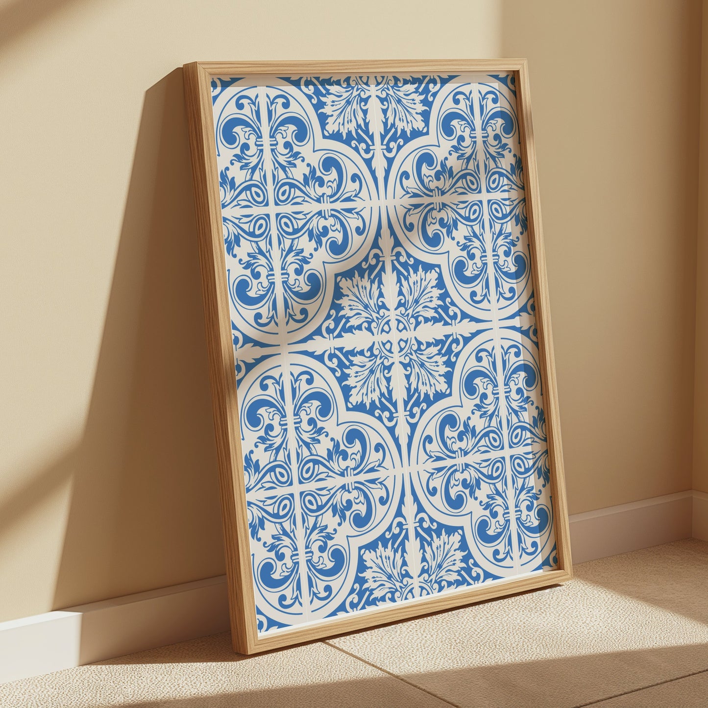 Premium Poster of Elegant Blue and White Ornate Pattern Wall Posters