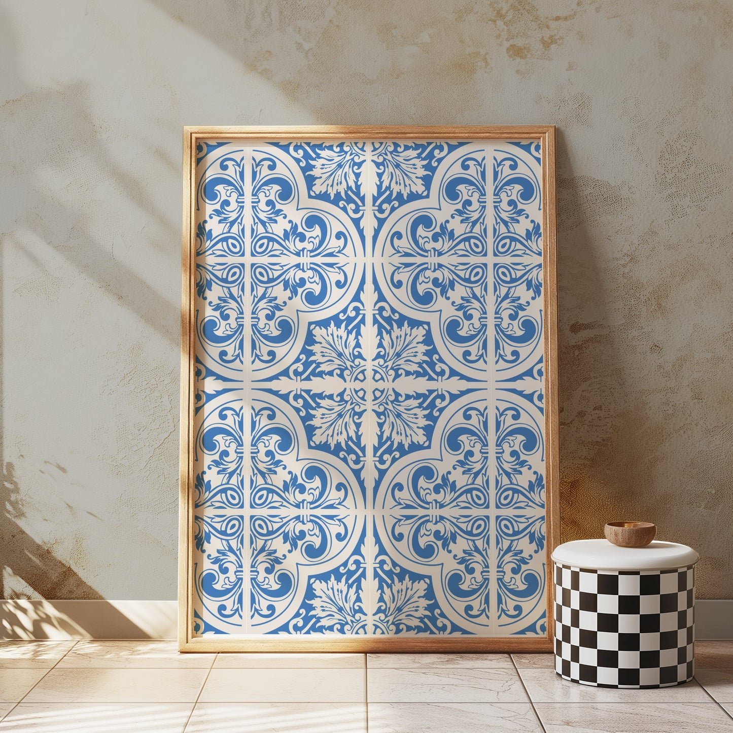 Premium Poster of Elegant Blue and White Ornate Pattern Wall Posters