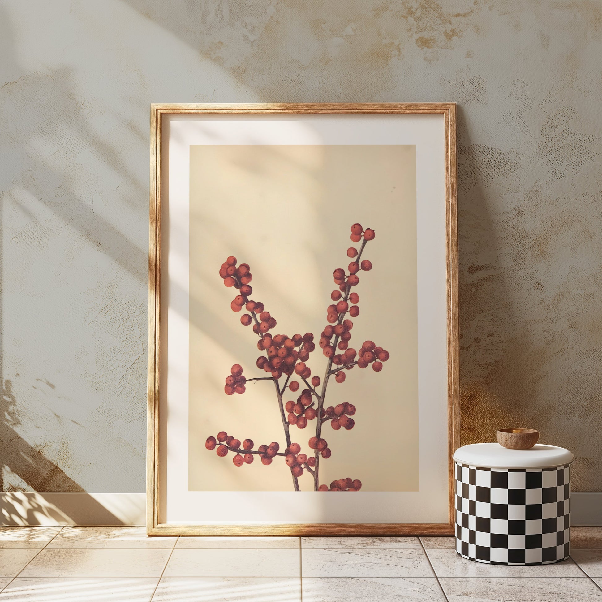 Premium Poster of Elegant Botanical Art Print with Red Berries Posters