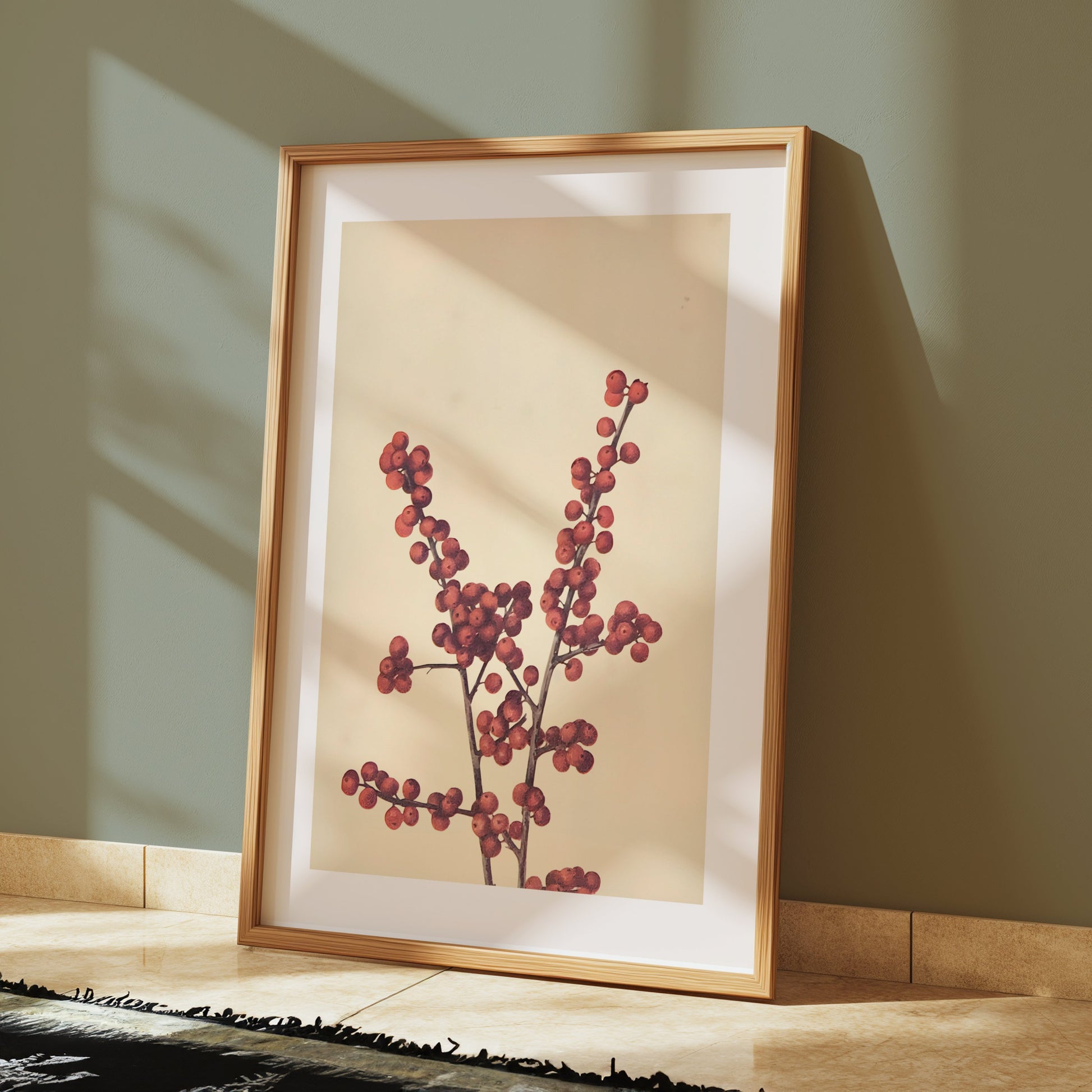 Premium Poster of Elegant Botanical Art Print with Red Berries Posters