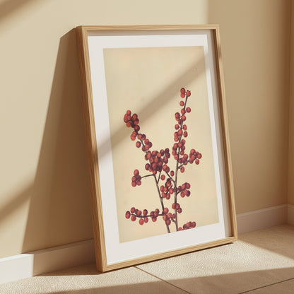 Premium Poster of Elegant Botanical Art Print with Red Berries Posters