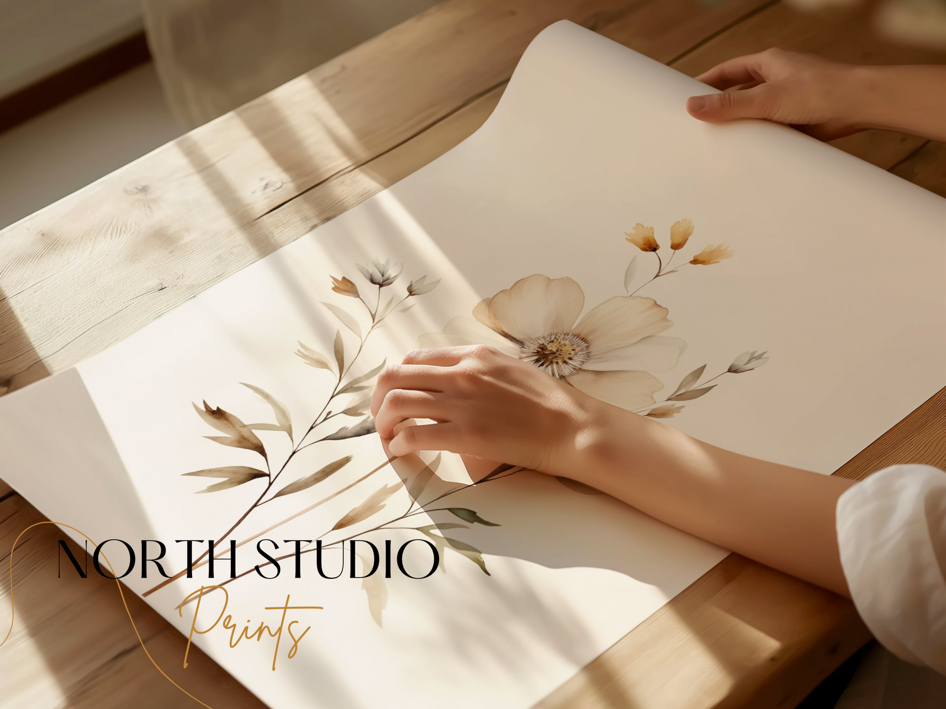 Premium Poster of Elegant Botanical Artwork with Cream Colored Flowers Posters