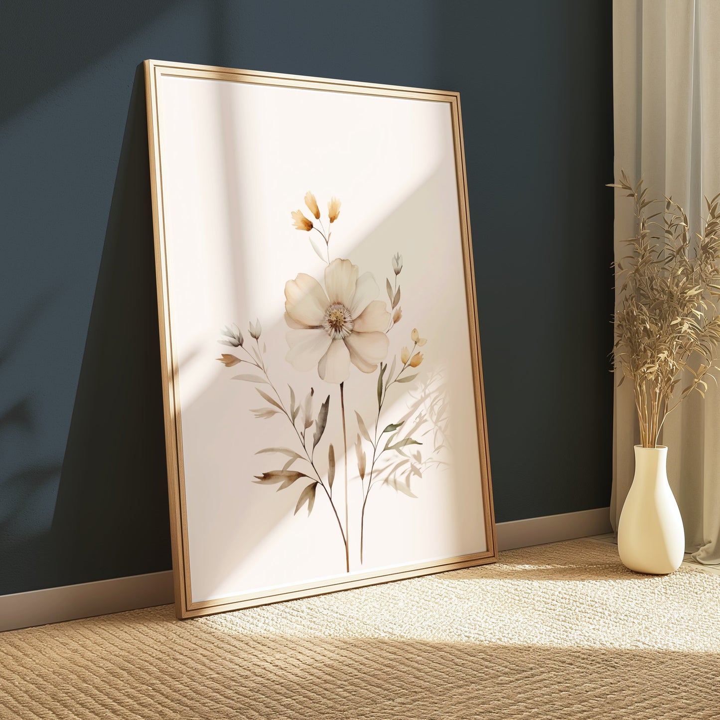 Premium Poster of Elegant Botanical Artwork with Cream Colored Flowers Posters