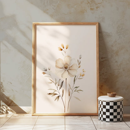Premium Poster of Elegant Botanical Artwork with Cream Colored Flowers Posters