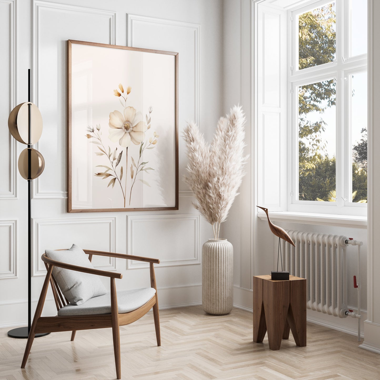 Premium Poster of Elegant Botanical Artwork with Cream Colored Flowers Posters