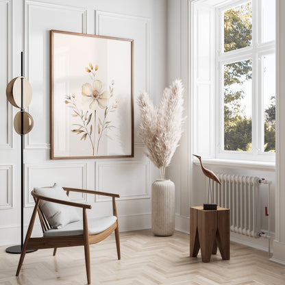 Premium Poster of Elegant Botanical Artwork with Cream Colored Flowers Posters