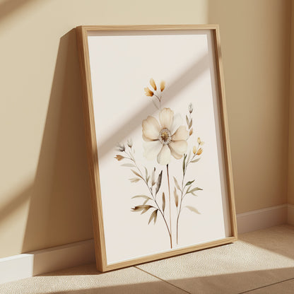 Premium Poster of Elegant Botanical Artwork with Cream Colored Flowers Posters