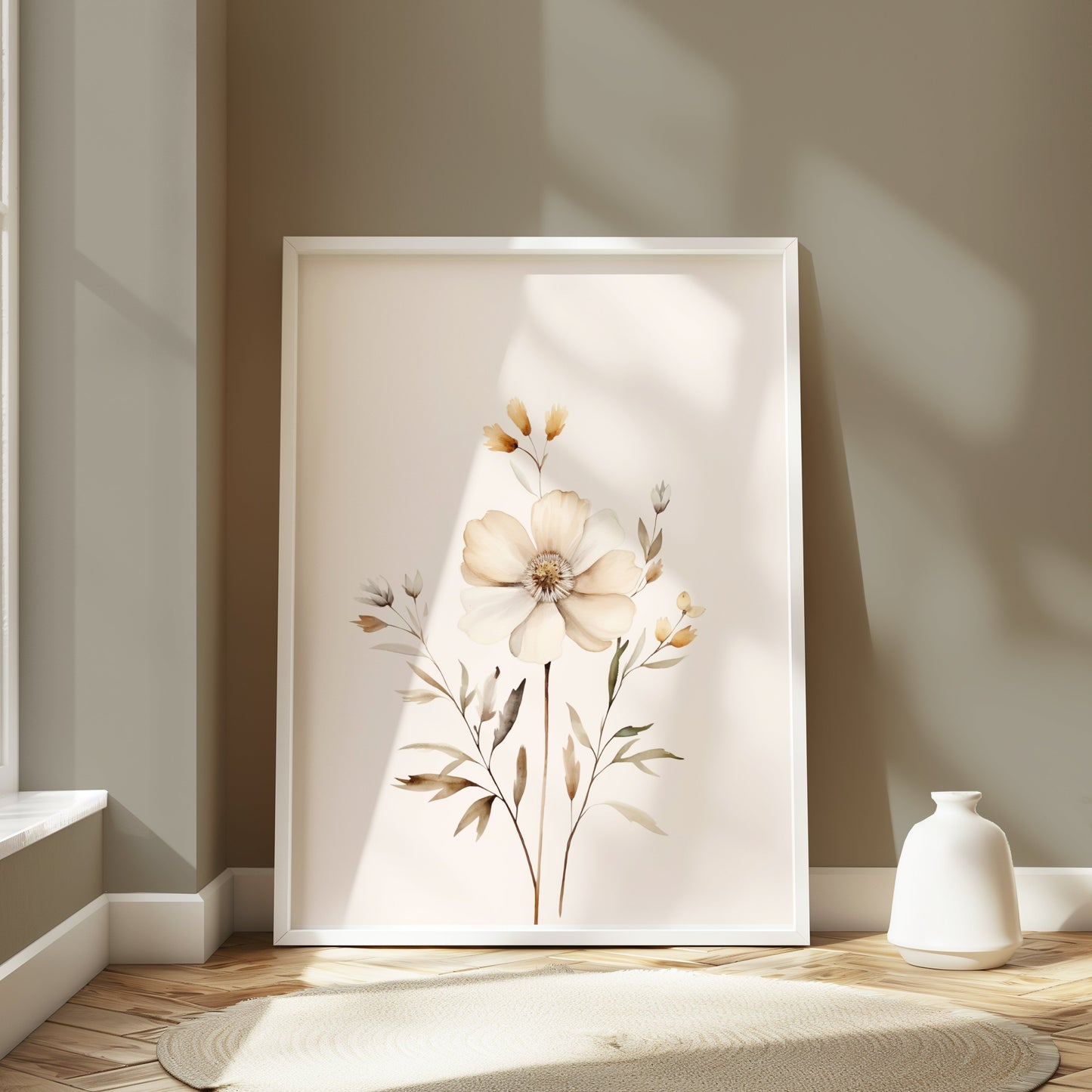 Premium Poster of Elegant Botanical Artwork with Cream Colored Flowers Posters