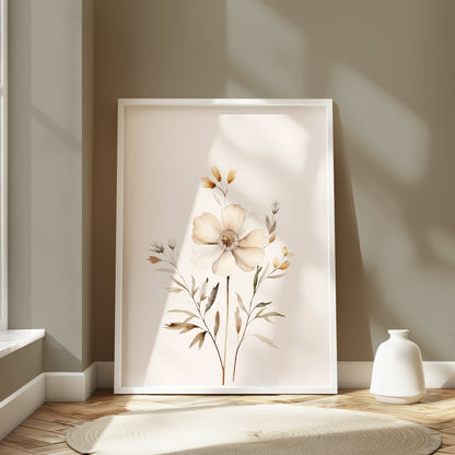 Premium Poster of Elegant Botanical Artwork with Cream Colored Flowers Posters
