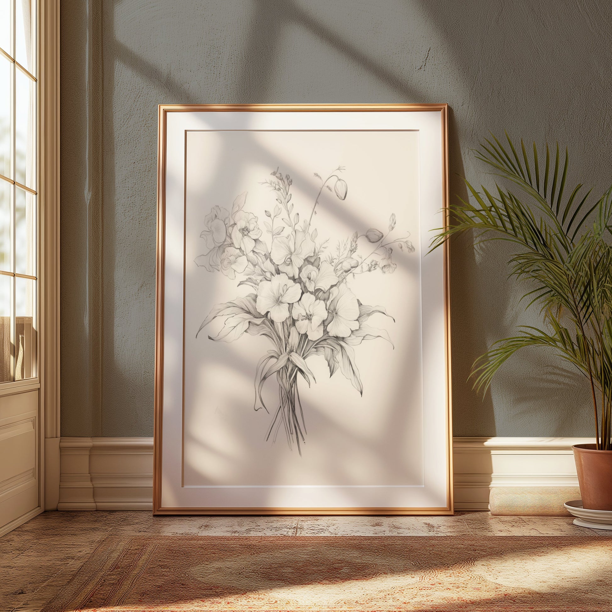 Premium Poster of Elegant Botanical Floral Sketch Art Print Posters