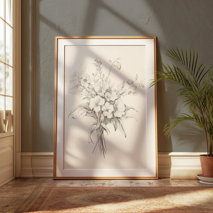 Premium Poster of Elegant Botanical Floral Sketch Art Print Posters