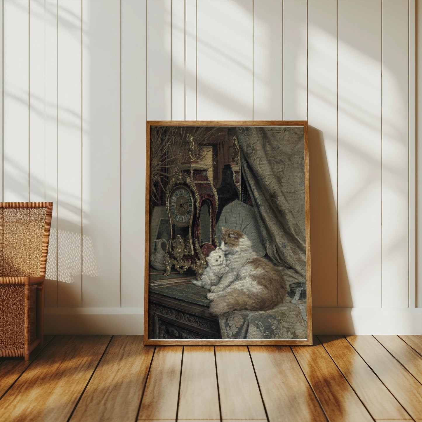 Premium Poster of Elegant Cats and Antique Clock Art Print Posters