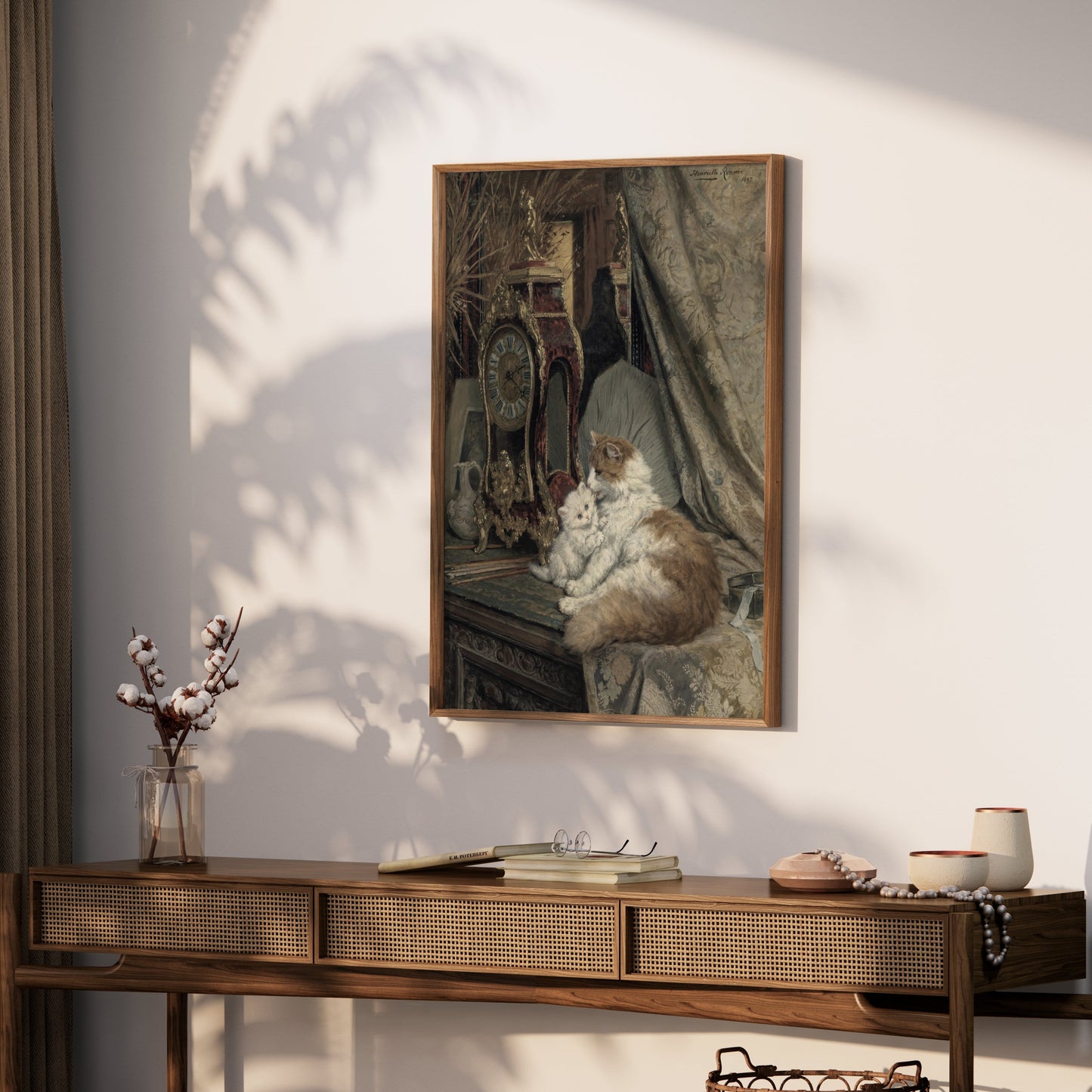 Premium Poster of Elegant Cats and Antique Clock Art Print Posters