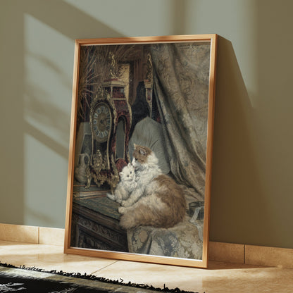 Premium Poster of Elegant Cats and Antique Clock Art Print Posters
