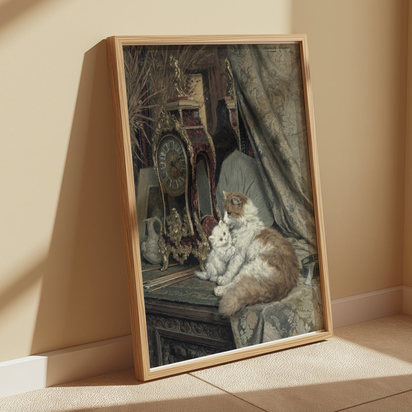 Premium Poster of Elegant Cats and Antique Clock Art Print Posters
