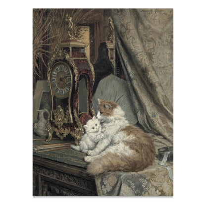 Premium Poster of Elegant Cats and Antique Clock Art Print Posters