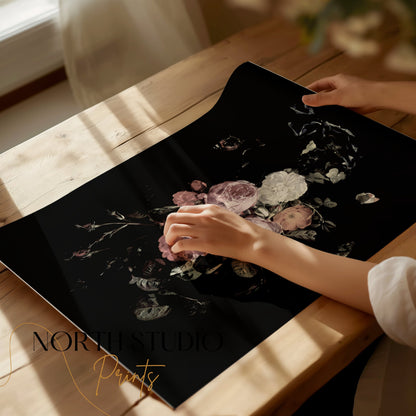 Premium Poster of Elegant Dark Floral Art Print for Home Décor Posters