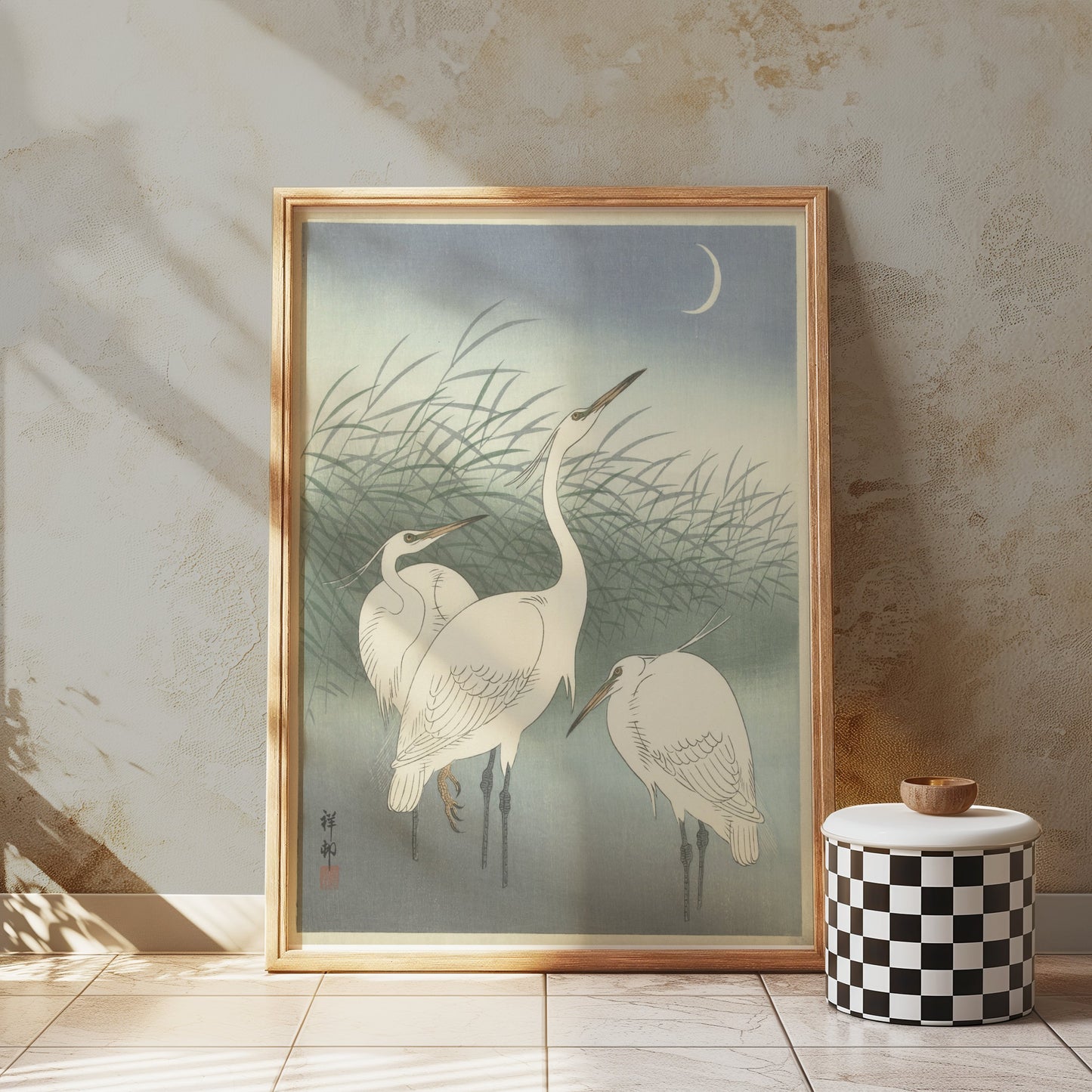Premium Poster of Elegant Egrets under the Moonlit Sky Art Print Posters
