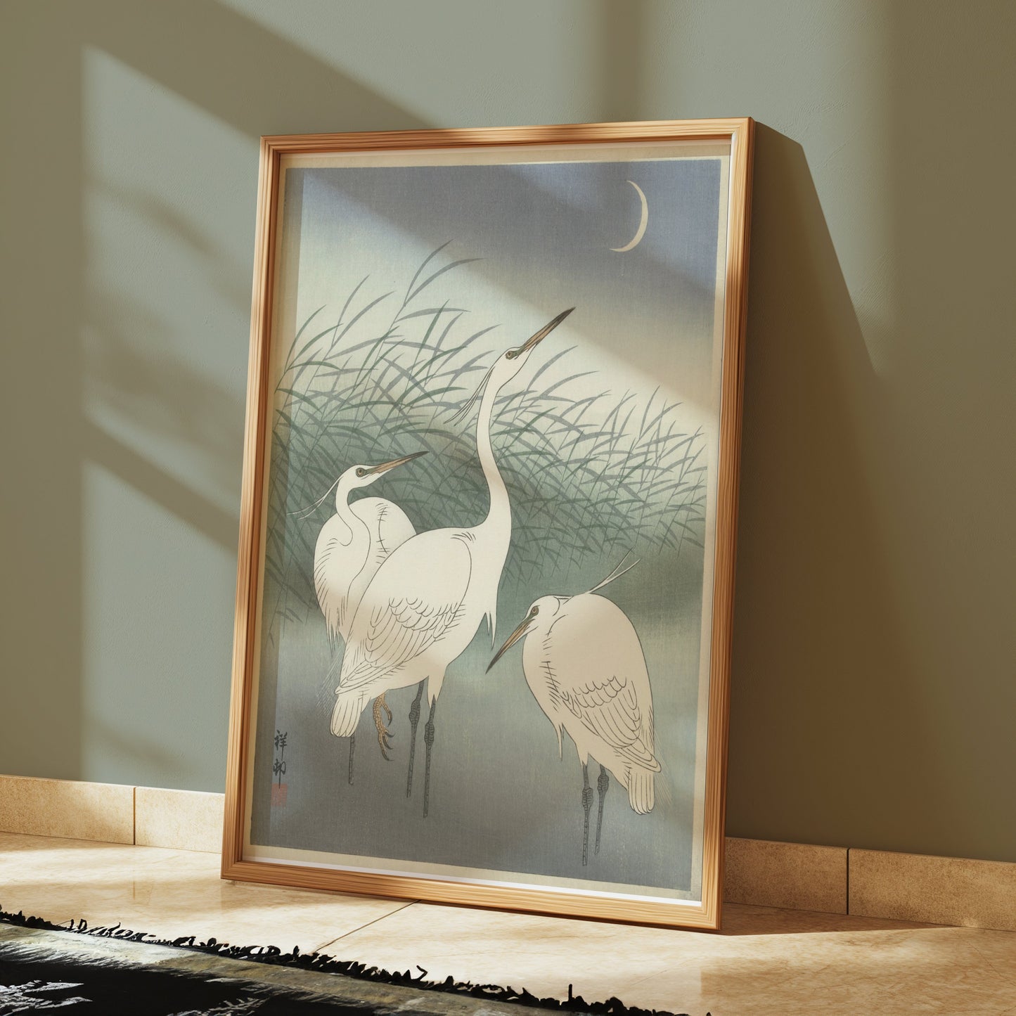 Premium Poster of Elegant Egrets under the Moonlit Sky Art Print Posters
