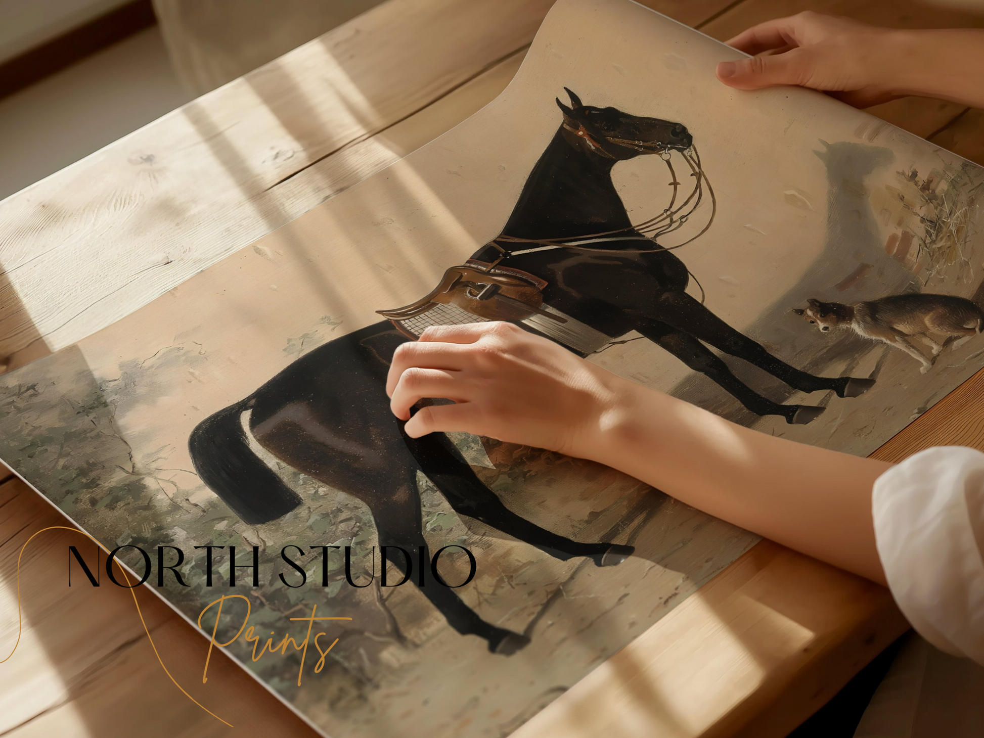 Premium Poster of Elegant Equestrian Scene with Dog Art Print Posters