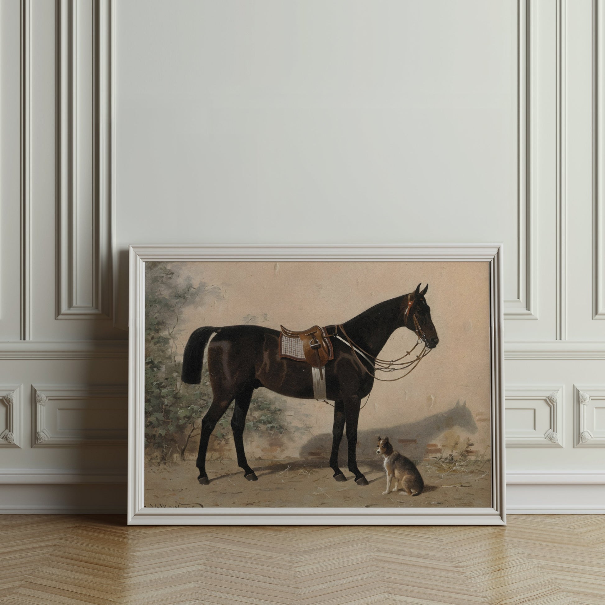 Premium Poster of Elegant Equestrian Scene with Dog Art Print Posters