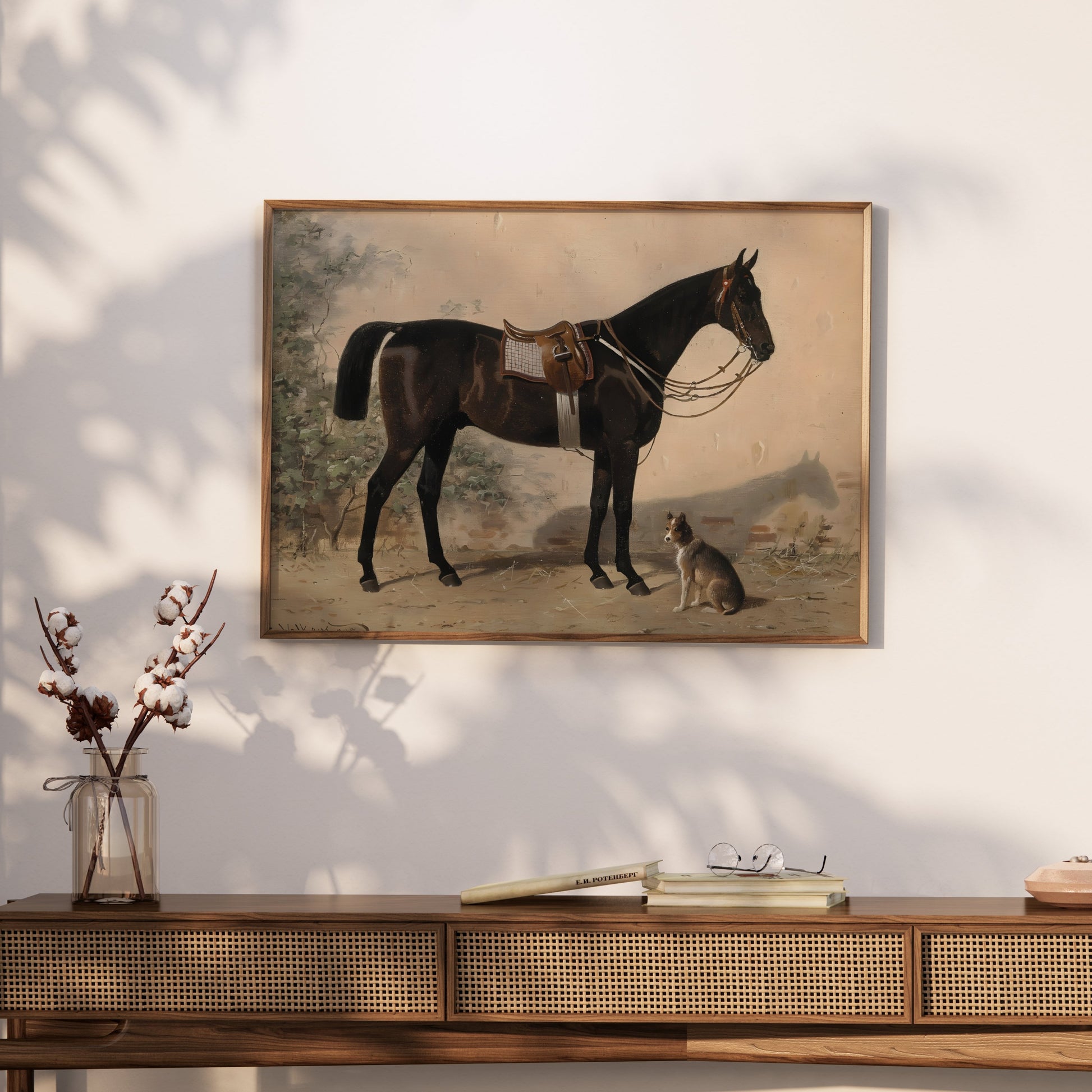 Premium Poster of Elegant Equestrian Scene with Dog Art Print Posters