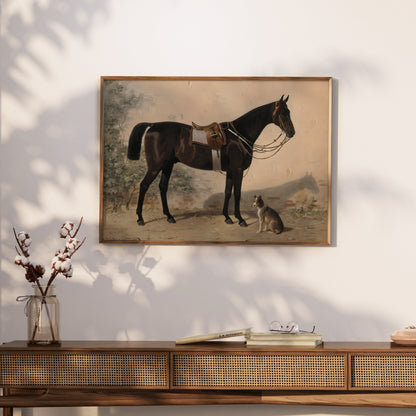 Premium Poster of Elegant Equestrian Scene with Dog Art Print Posters