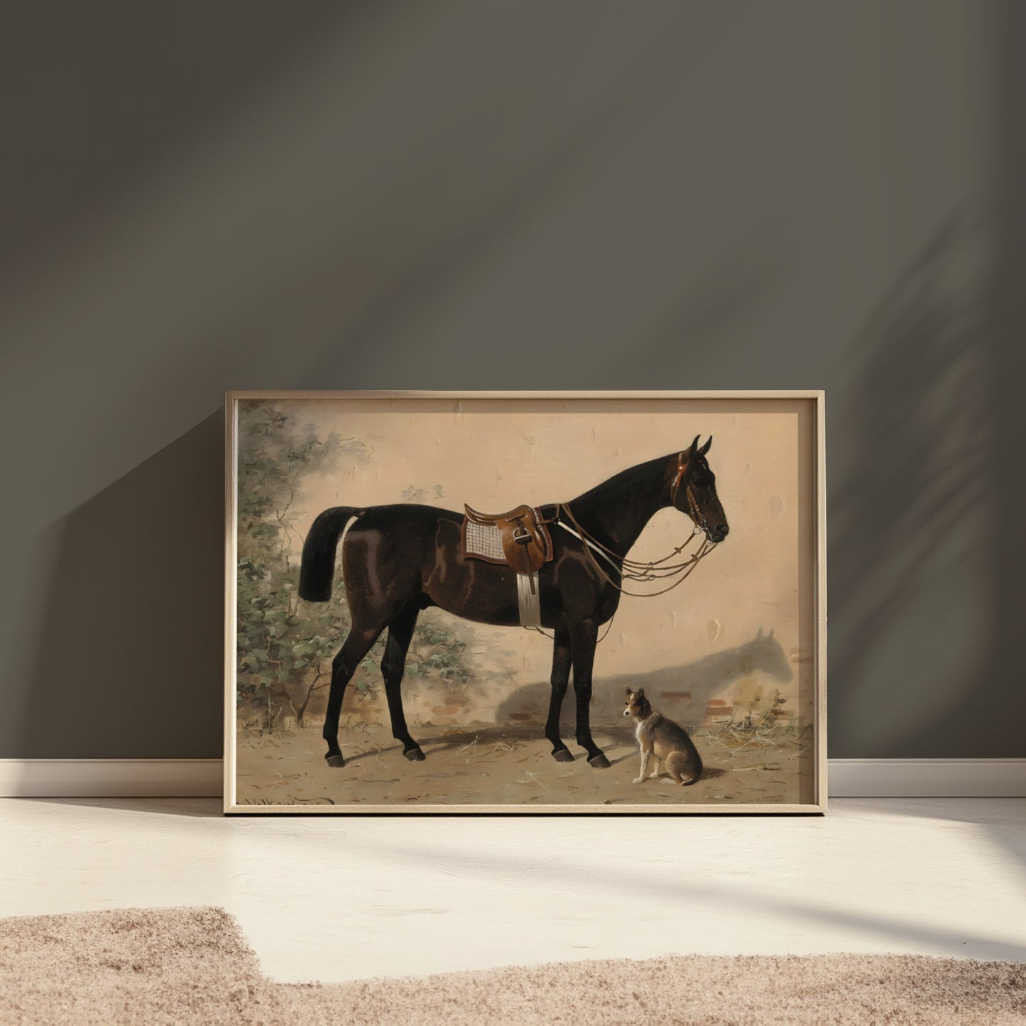 Premium Poster of Elegant Equestrian Scene with Dog Art Print Posters