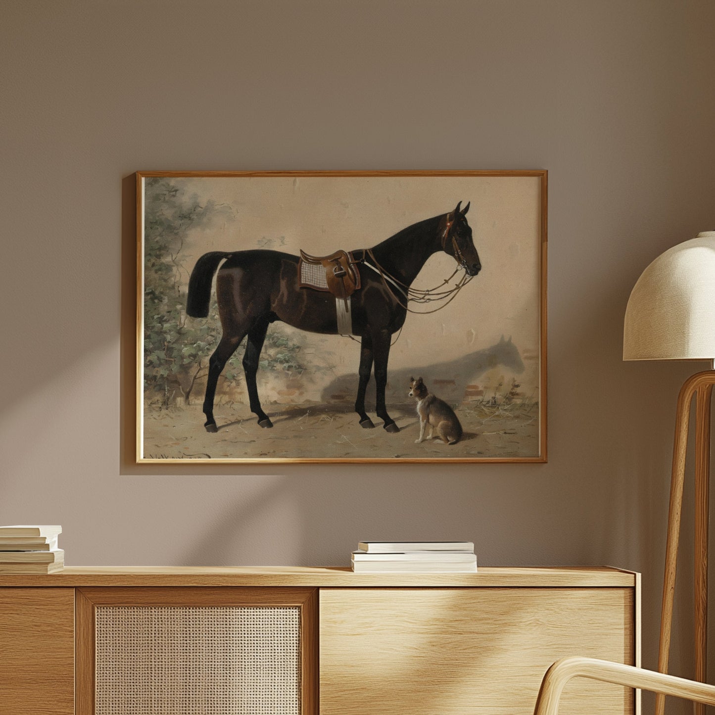 Premium Poster of Elegant Equestrian Scene with Dog Art Print Posters