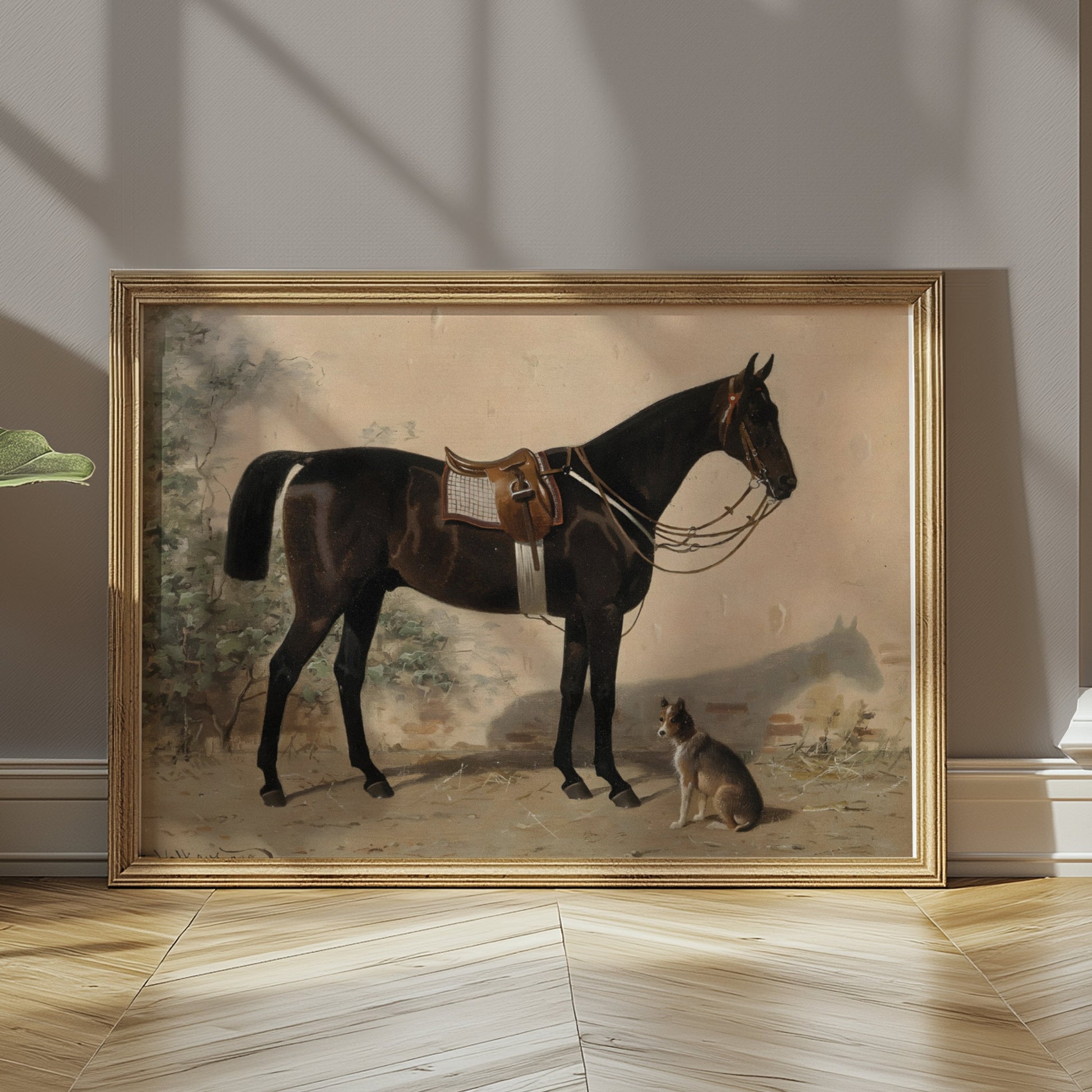 Premium Poster of Elegant Equestrian Scene with Dog Art Print Posters