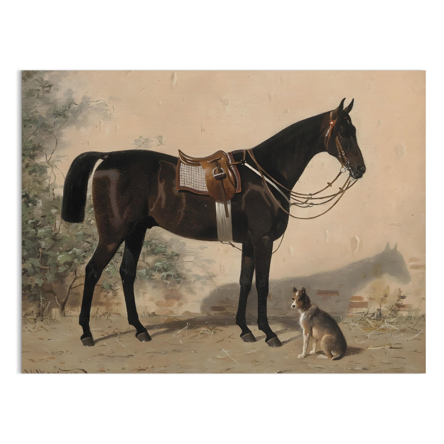 Premium Poster of Elegant Equestrian Scene with Dog Art Print Posters