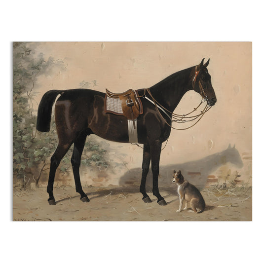 Premium Poster of Elegant Equestrian Scene with Dog Art Print Posters