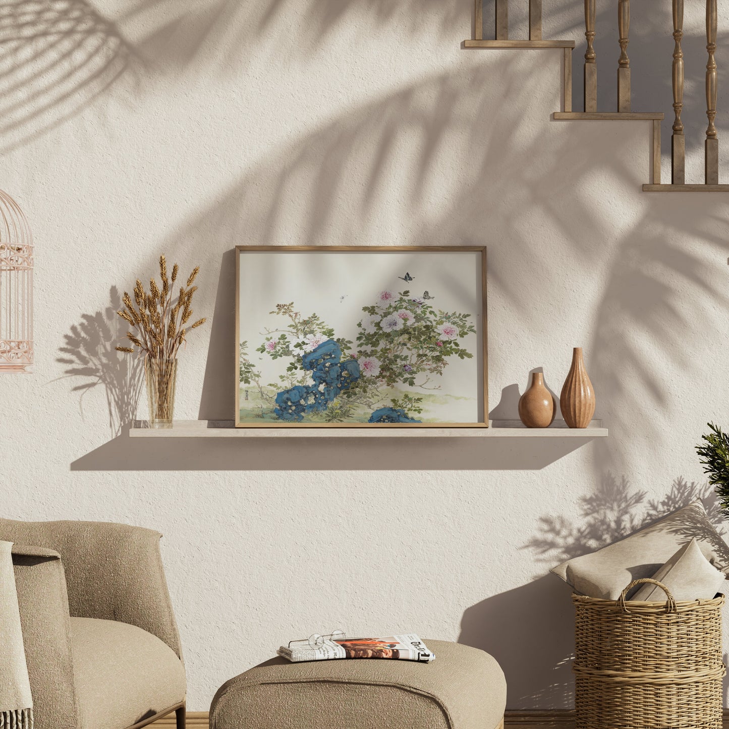 Premium Poster of Elegant Floral Art With Butterflies Aesthetic Posters