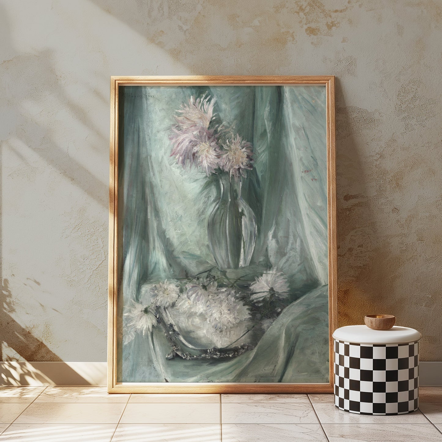 Premium Poster of Elegant Floral Art with Soft Green Background Posters