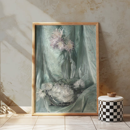 Premium Poster of Elegant Floral Art with Soft Green Background Posters