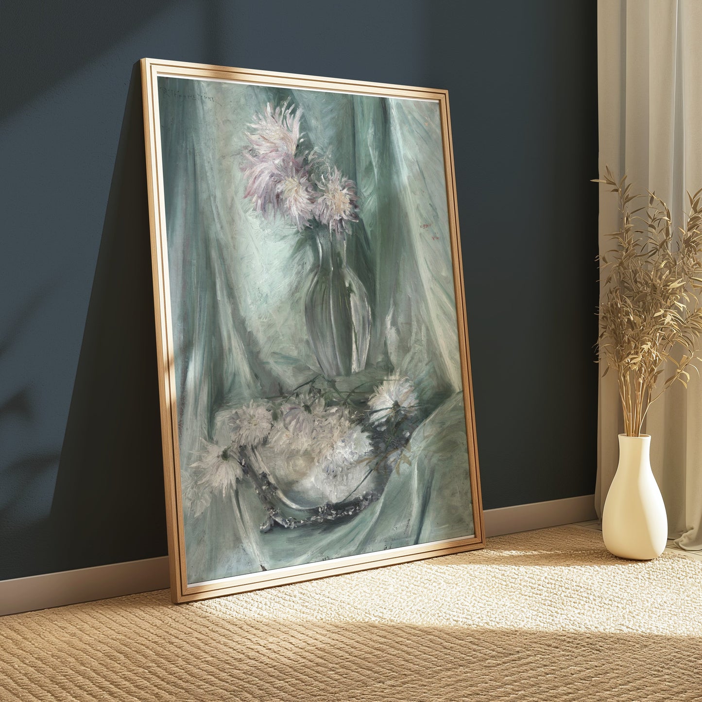 Premium Poster of Elegant Floral Art with Soft Green Background Posters