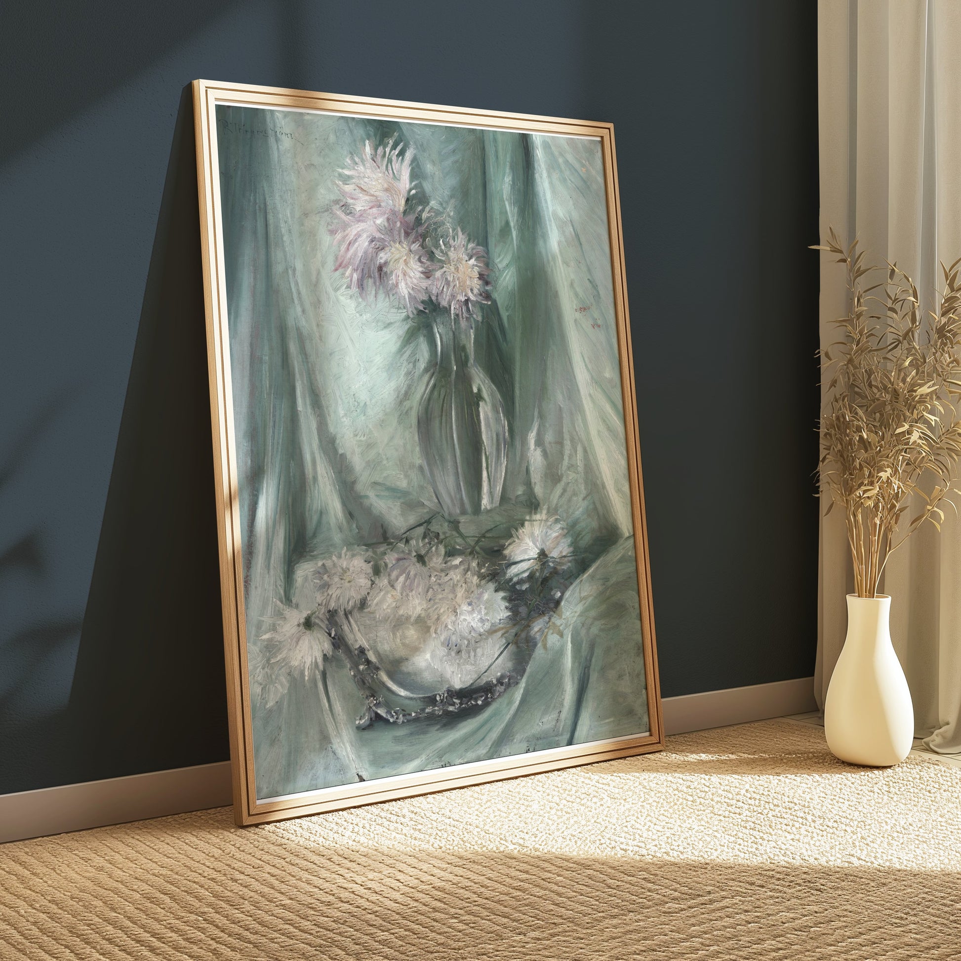 Premium Poster of Elegant Floral Art with Soft Green Background Posters
