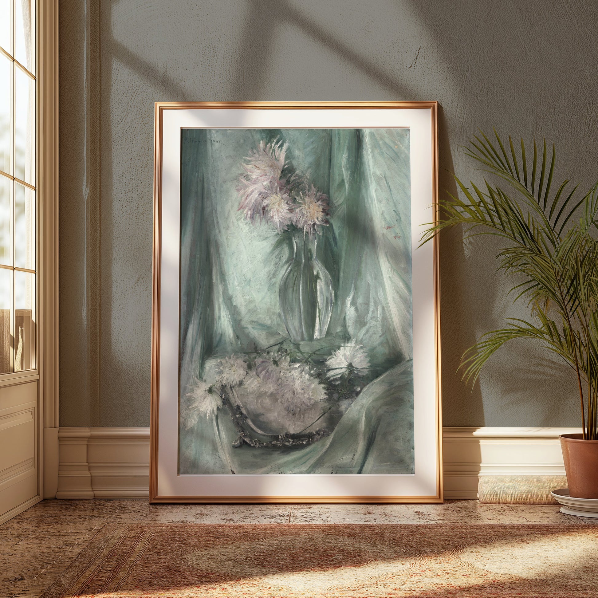 Premium Poster of Elegant Floral Art with Soft Green Background Posters