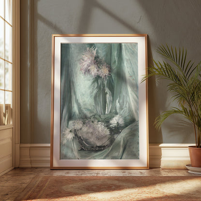 Premium Poster of Elegant Floral Art with Soft Green Background Posters