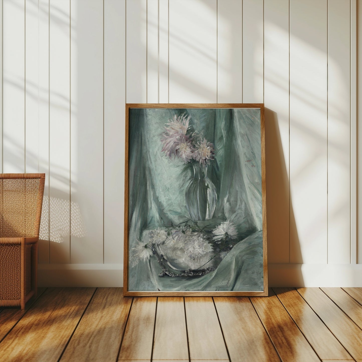 Premium Poster of Elegant Floral Art with Soft Green Background Posters