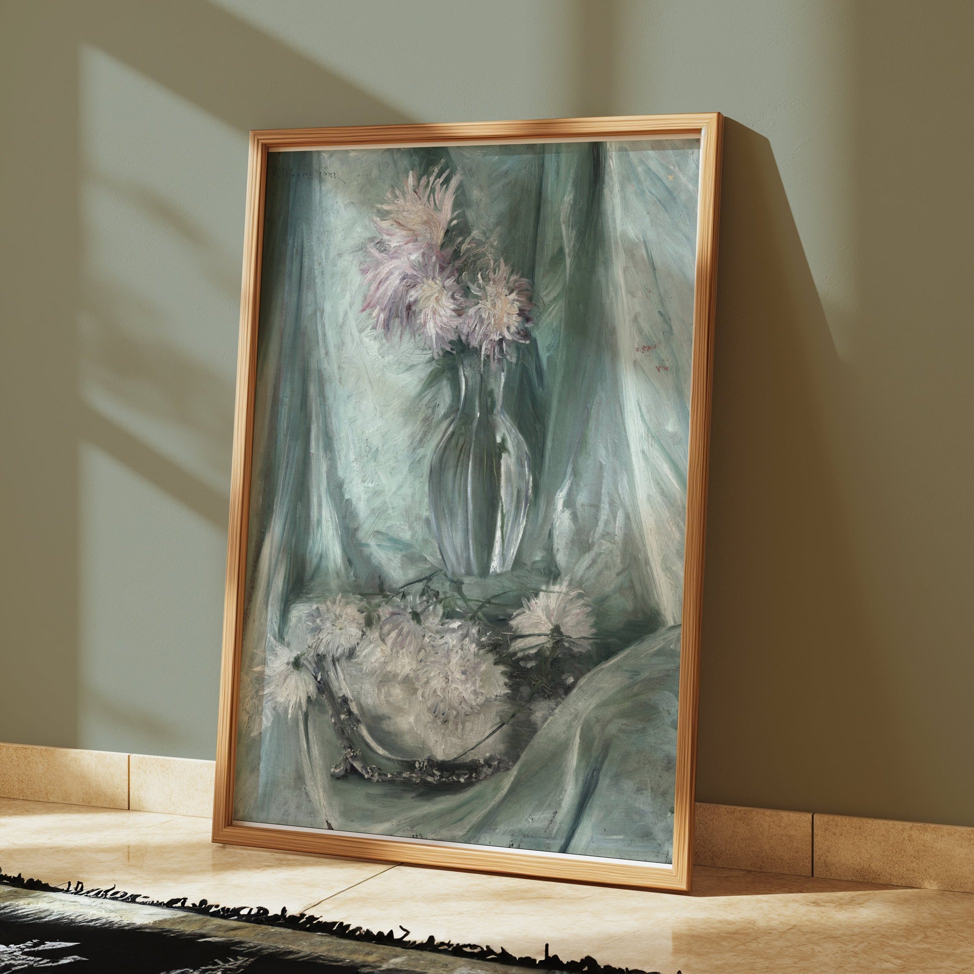 Premium Poster of Elegant Floral Art with Soft Green Background Posters