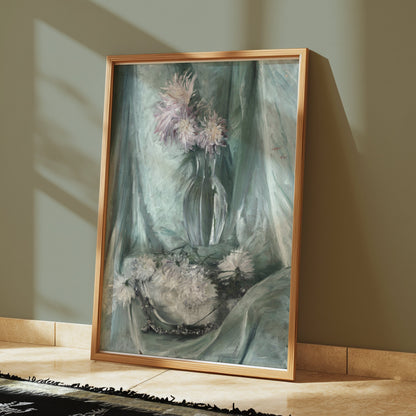 Premium Poster of Elegant Floral Art with Soft Green Background Posters