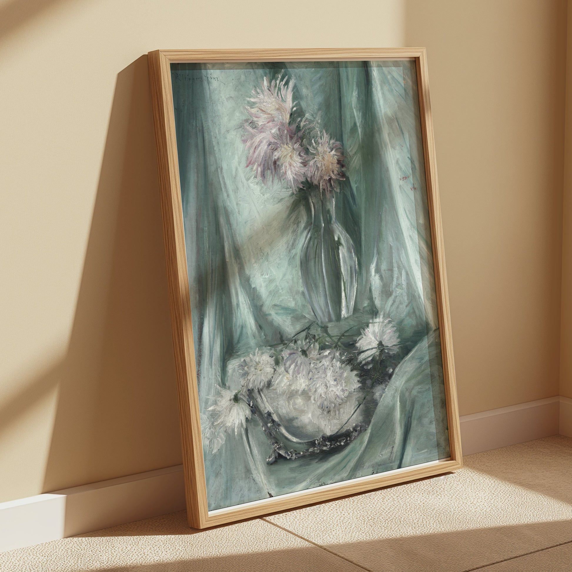 Premium Poster of Elegant Floral Art with Soft Green Background Posters