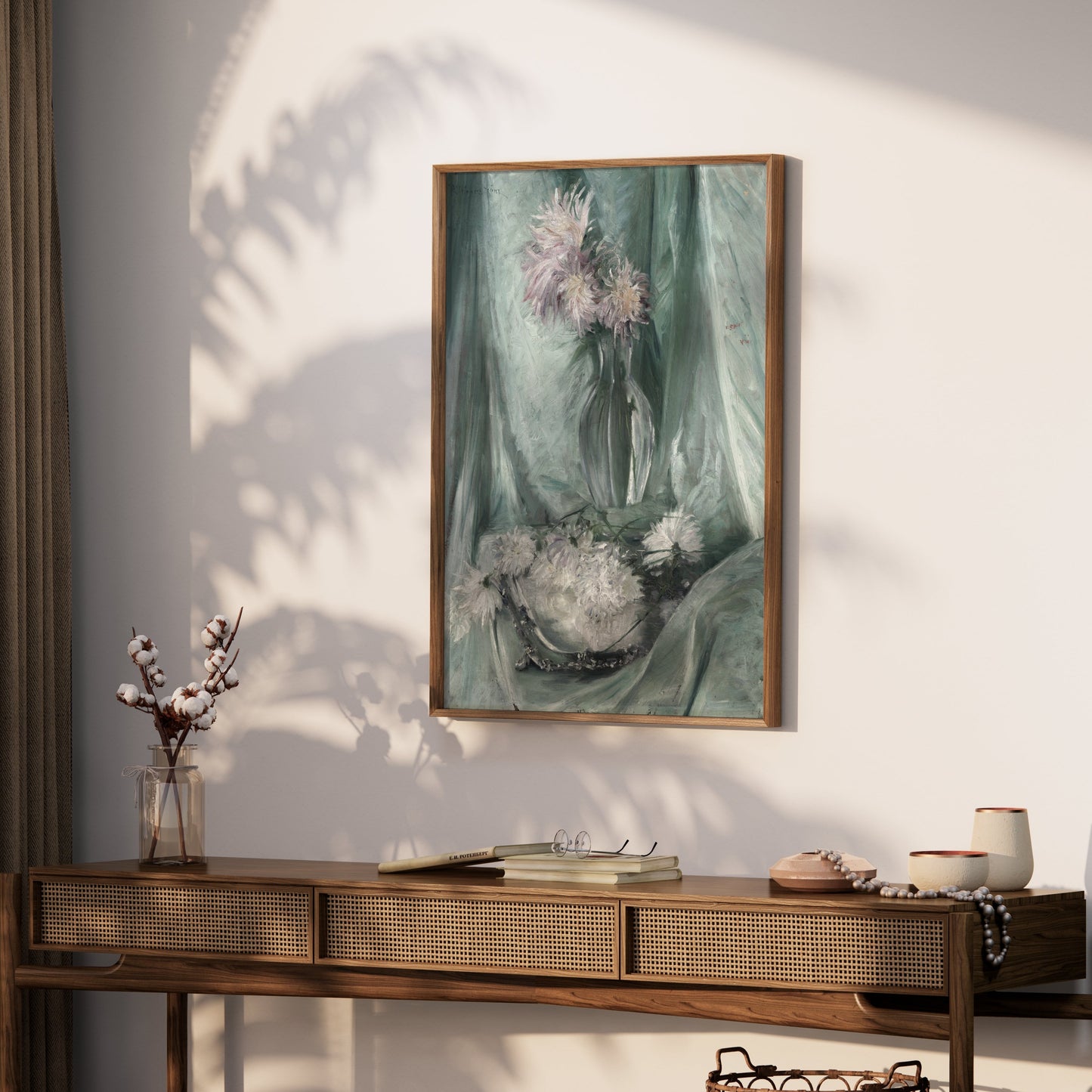 Premium Poster of Elegant Floral Art with Soft Green Background Posters